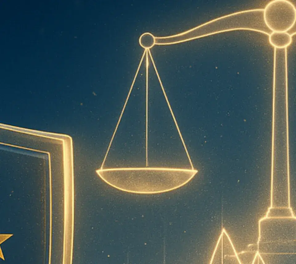 Image d'un bouclier européen et d'une balance de la justice