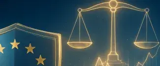 Image d'un bouclier européen et d'une balance de la justice